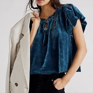 Free People Terese Velvet Boho Crop Top in Aqua